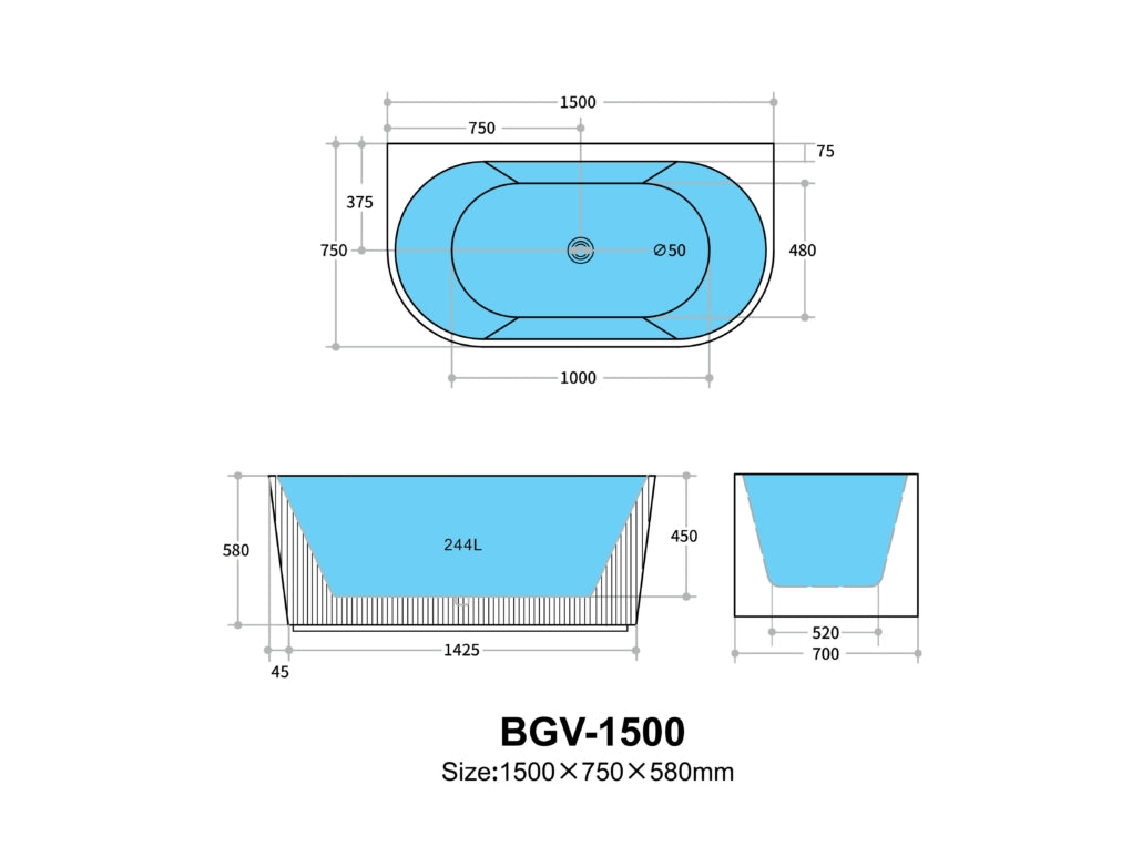 Bari Groove Freestanding Bath