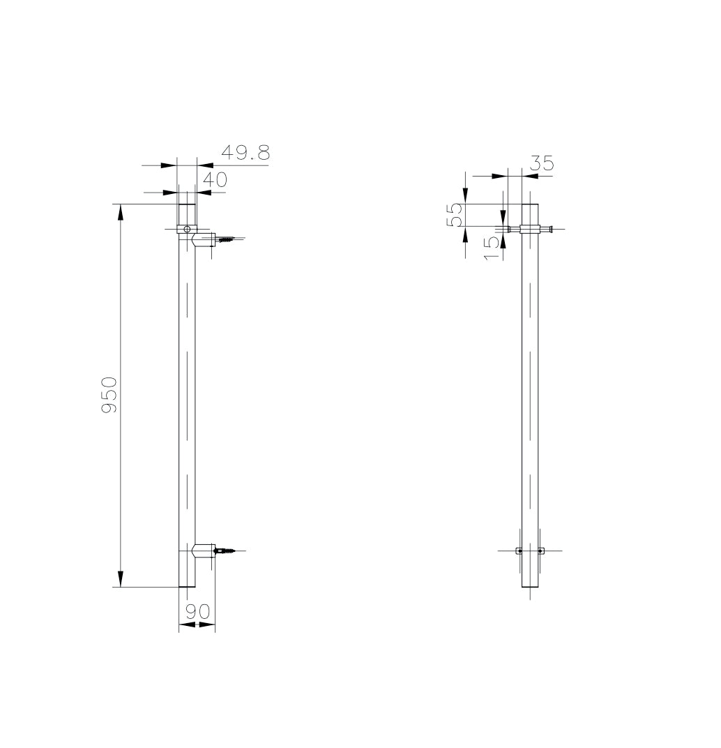 Allegra T-Bar Vertical Heated Towel Rail