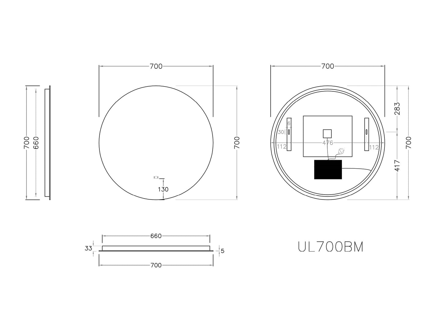 Charlotte LED Back Lit Round Mirror