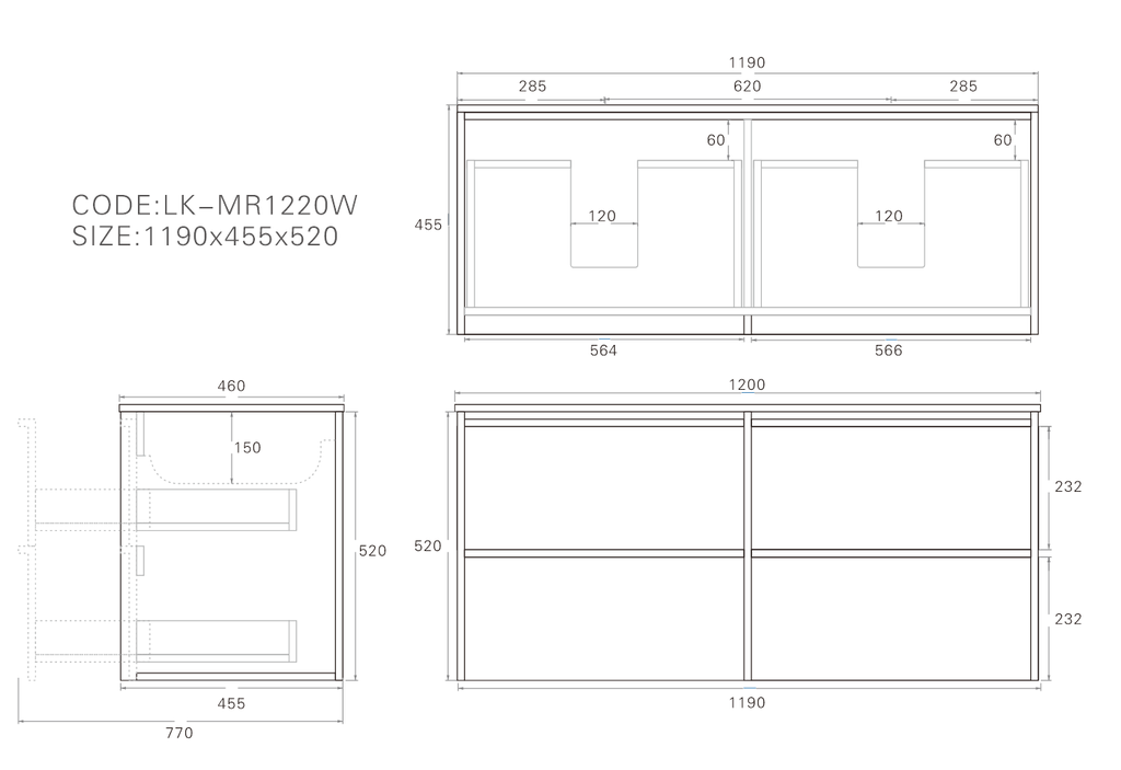 Ridgewood Wall Hung Vanity Cabinet Only
