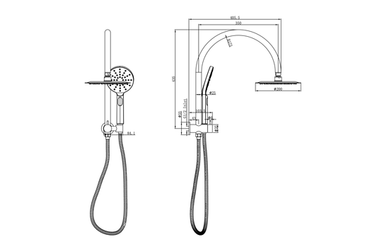 Archie Short Shower Combination Multifunction Handpiece 200mm Round Head Aged Bronze
