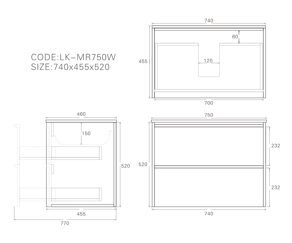 Ridgewood Wall Hung Vanity Cabinet Only