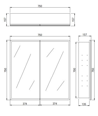 Avola PVC LED Mirror Cabinet Matte White 750mm 3-Color Light