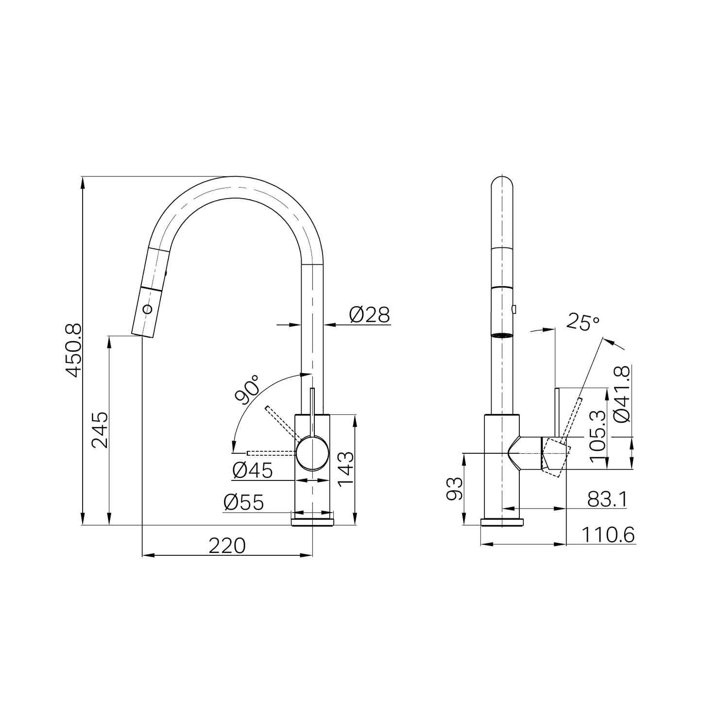 Mecca Pull Out Kitchen Mixer with Vegie Spray Function
